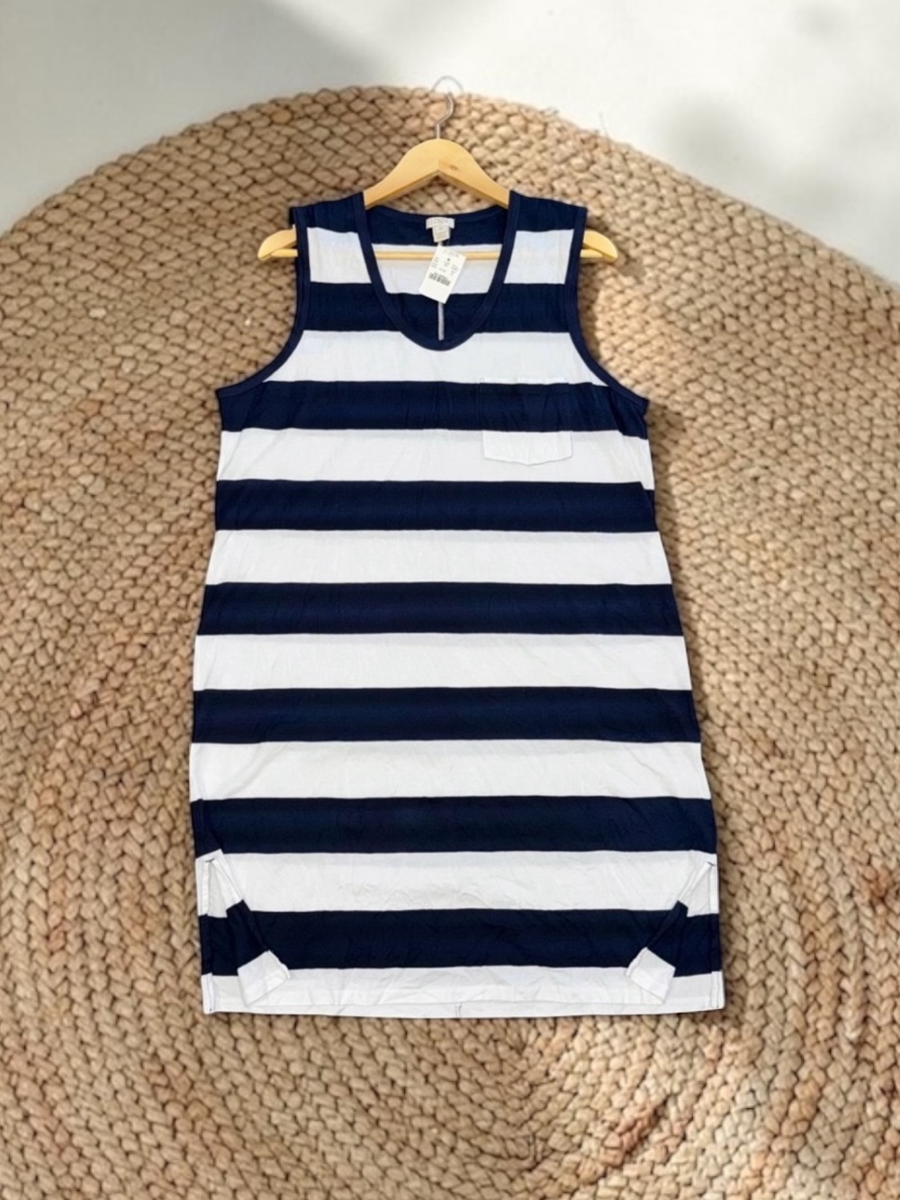 J.Crew NWT Navy and White Striped Sleeveless Cotton Shirt Dress Size XL